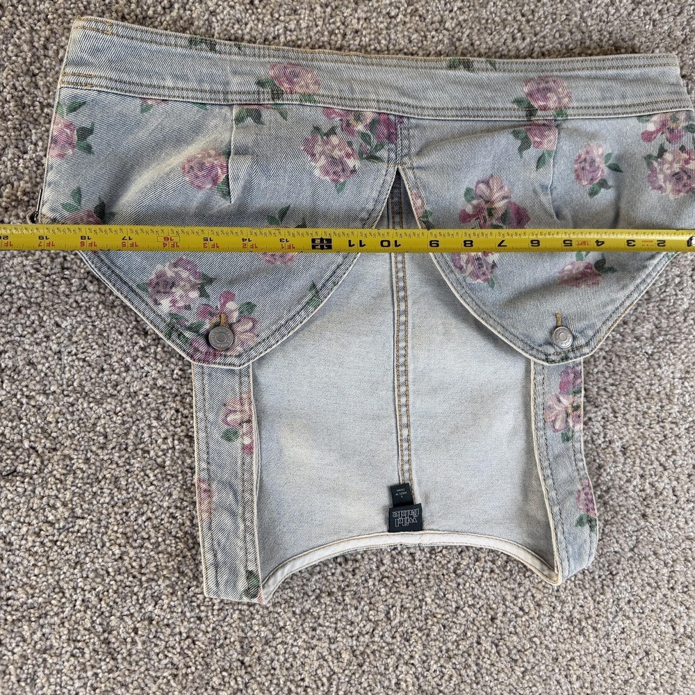 Wild Fable Tank Top Womens Large Blue Floral Denim V Neck Cropped Side Zip - Picture 7 of 9